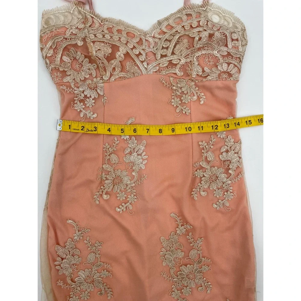 CBR Lace Dress Womens S Pink Lace Overlay Sheer Hem Embroidered Wedding Guest